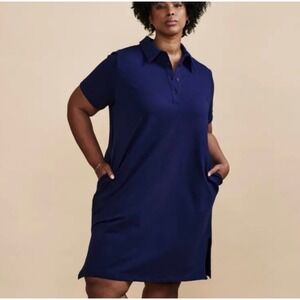 Universal Standard Navy Blue Polo Dress Short Sleeve Pockets Size L 22-24